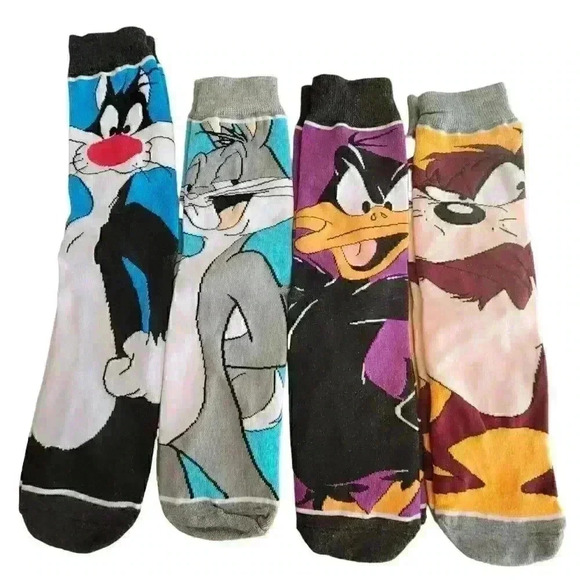 Looney Tunes Cartoon Characters Crew Socks Set of 4 Adult One size fits all - Picture 1 of 5